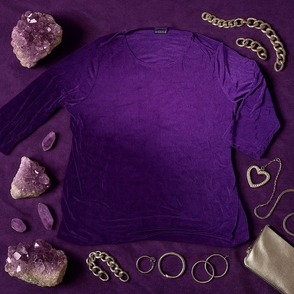 Citiknits Purple Crushed Velvet 3/4 Sleeve Top Size 2X - Picture 1 of 7